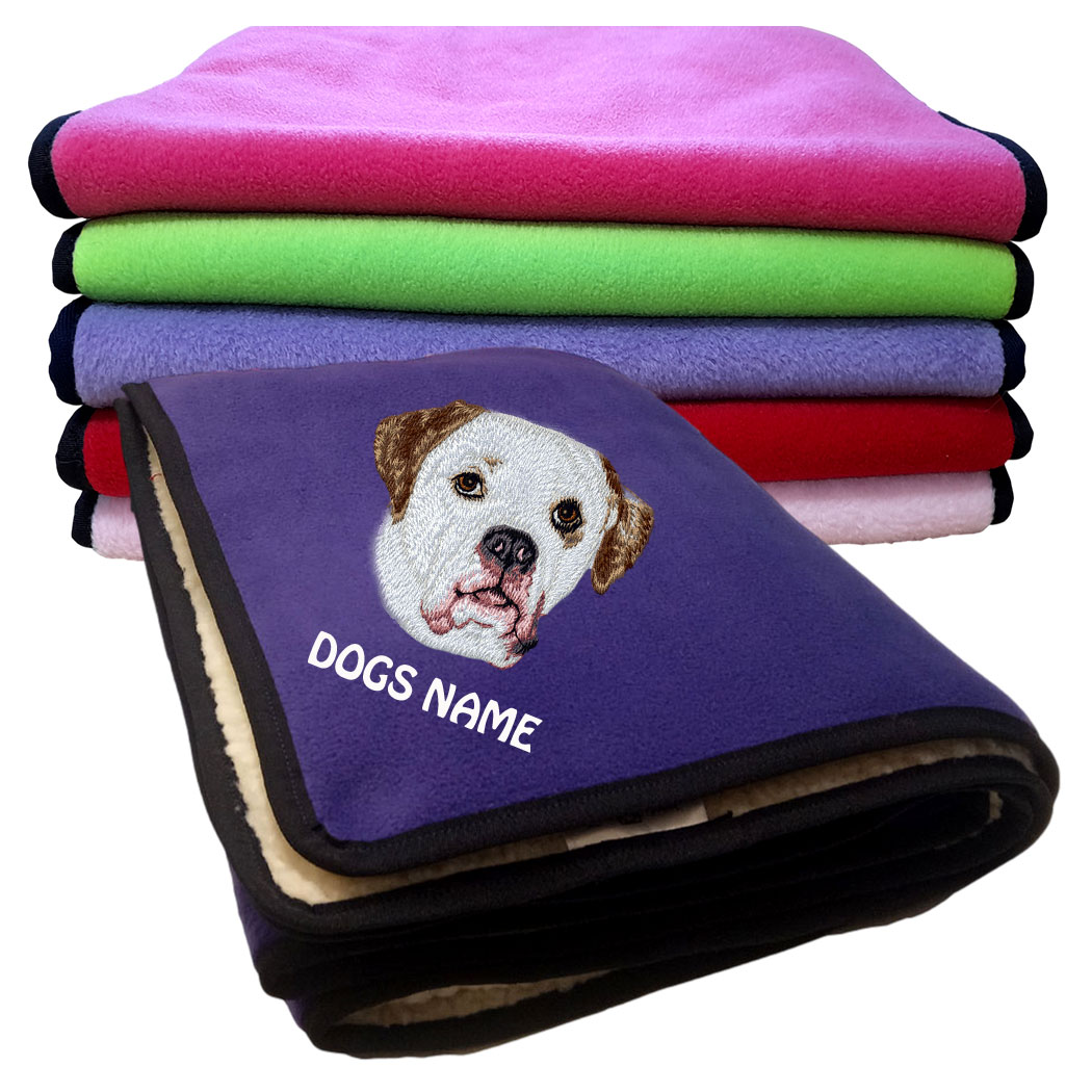 American Bulldog Personalised Fleece Dog Blankets