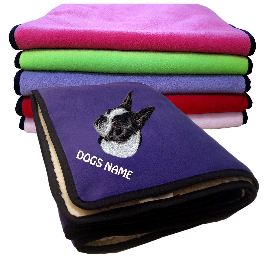 Boston Terrier Personalised Fleece Dog Blankets