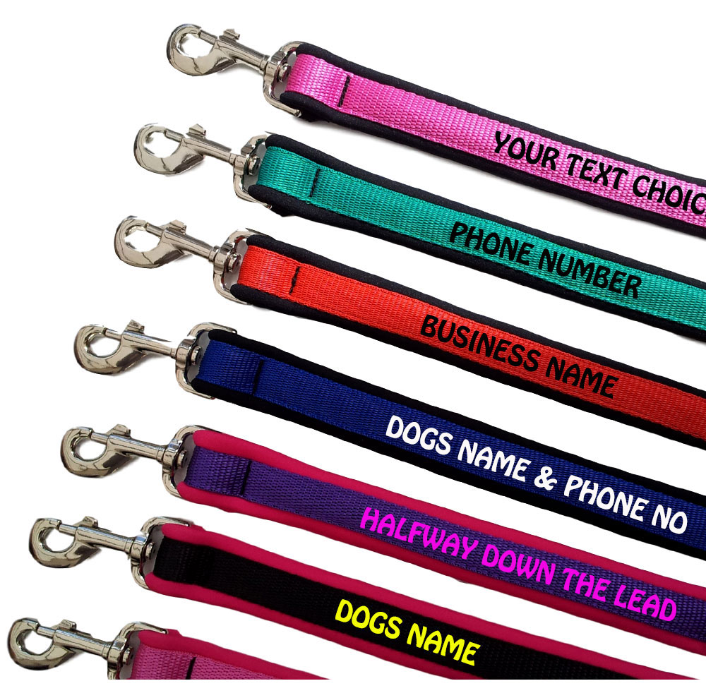Embroidered Dog Leads Neoprene Lined Ranges