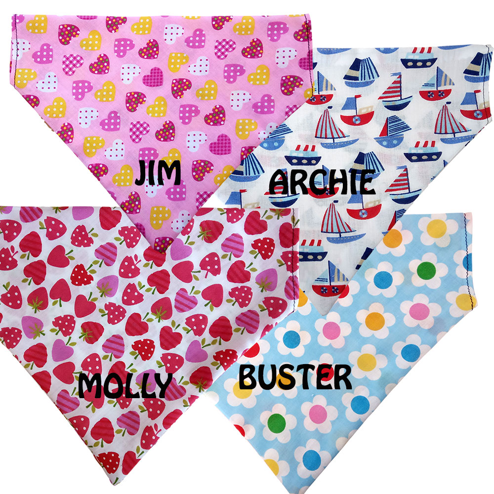 Personalised Dog Bandanas Stunning Colours & Designs