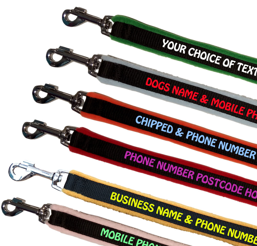 Personalised Dog Leads Fleece Lined Ranges