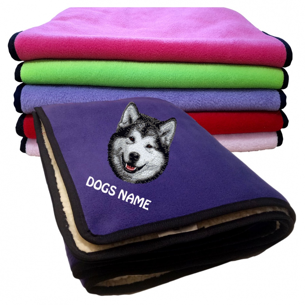 Alaskan Malamute Personalised Luxury Fleece Dog Blankets Plain Colours