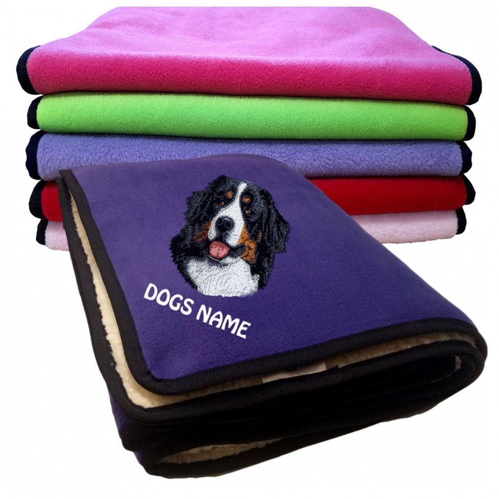 Bernese Mountain Dog Personalised Luxury Fleece Dog Blankets Plain Colours