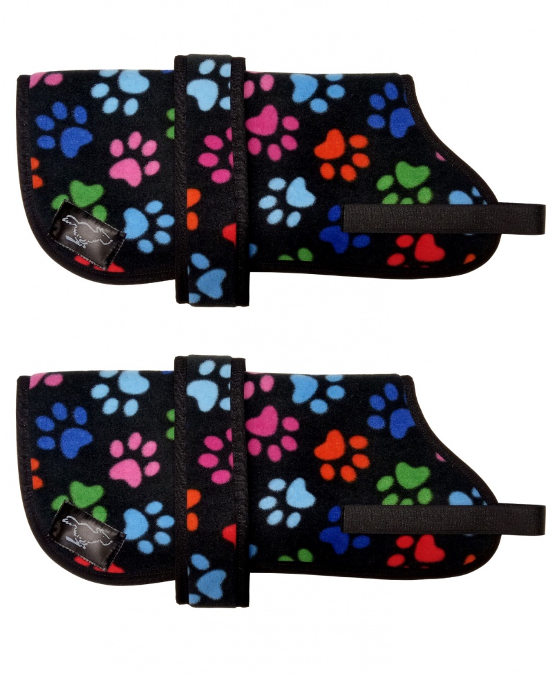 Personalised Fleece Dog Coats - Black Multi Paws