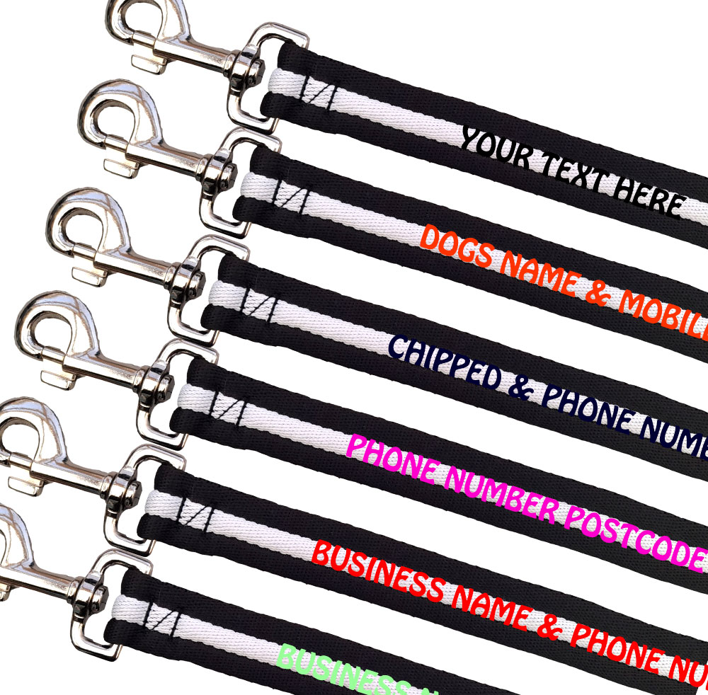 Embroidered Dog Leads Padded Webbing Range Medium Large Dogs - Black White Black