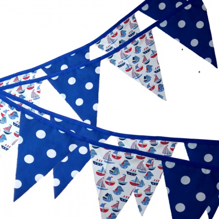 Bunting - Sailing Boats With Royal Large White Dots - 12 Flags - 10 ft length ( 3 metres)