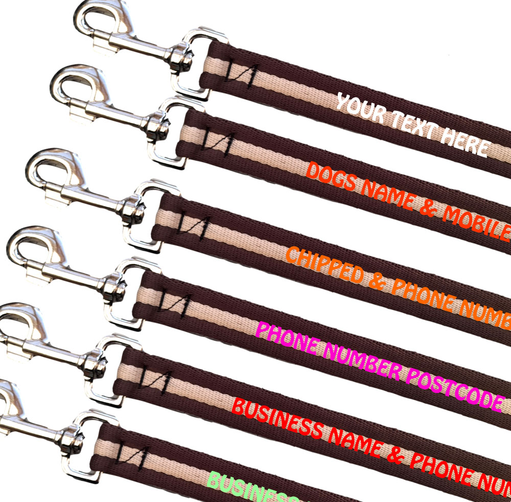 Personalised Dog Leads Padded Webbing Range Medium Large Dogs - Brown Beige