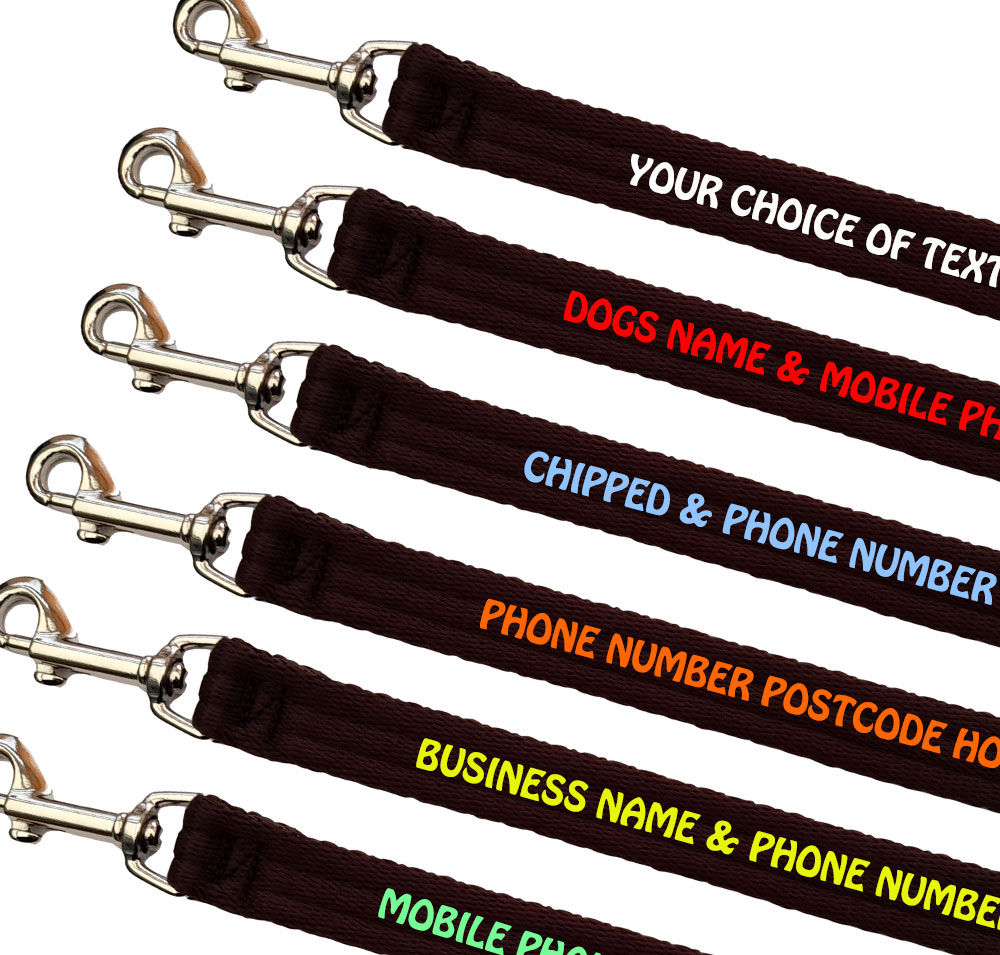Personalised Dog Leads Padded Webbing Range Small Dogs - Brown