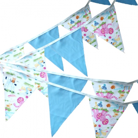 Bunting - Wild Animals Sky Blue - 12 Flags - 10 ft length ( 3 metres)