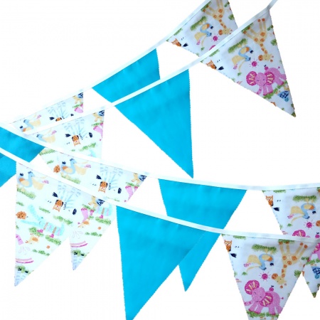 Bunting - Wild Animals Turquoise - 12 Flags - 10 ft length ( 3 metres)