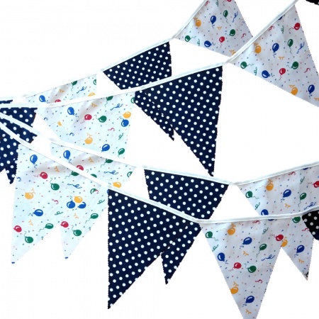 Bunting - Balloons & Navy Spots - 12 Flags - 10 ft length ( 3 metres)
