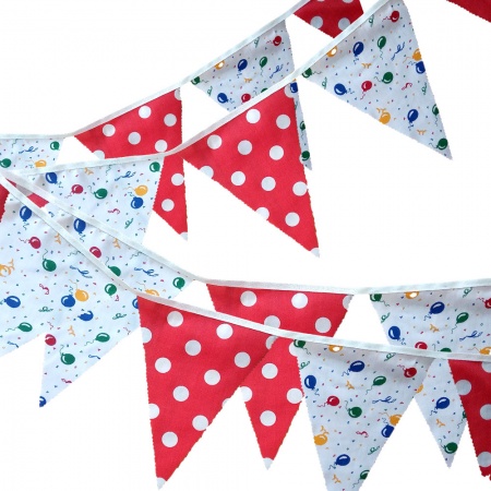 Bunting - Balloon & Red Spots - 12 Flags - 10 ft length ( 3 metres)