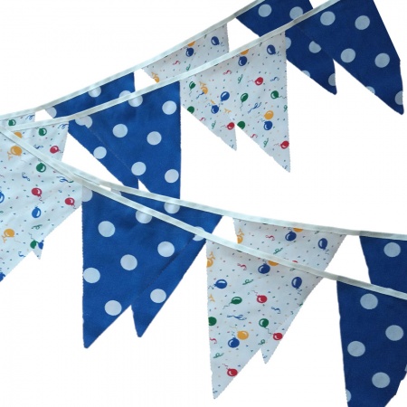 Bunting - Balloon & Blue Spots - 12 Flags - 10 ft length ( 3 metres)