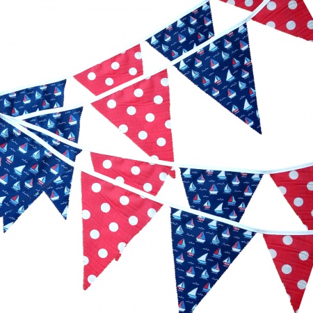 Bunting - Navy Boats And Red Spots - 12 Flags - 10 ft length ( 3 metres)