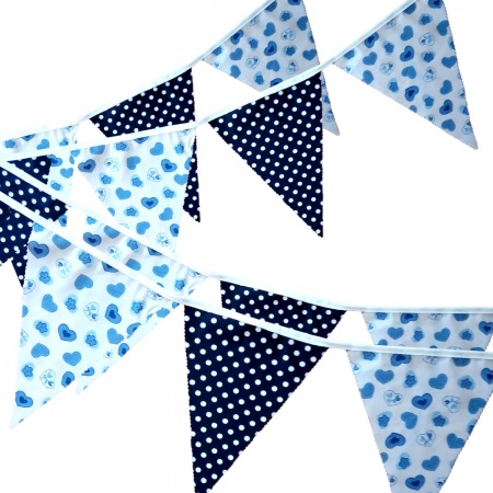 Bunting - Blue Heart & Navy White Spots - 12 Flags - 10 ft length ( 3 metres)