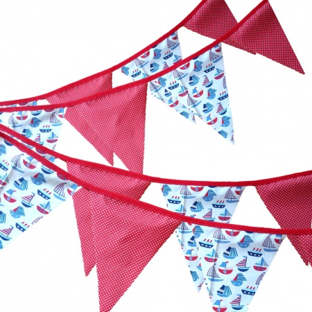 Bunting - Sailing Boats With Red White Pin Dots - 12 Flags - 10 ft length ( 3 metres)