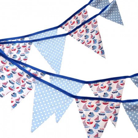Bunting - Sailing Boats With Sky Blue Dots - 12 Flags - 10 ft length ( 3 metres)
