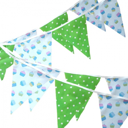 Bunting - Cupcake & Lime Dots - 12 Flags - 10 ft length ( 3 metres)