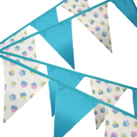 Bunting - Cupcake & Turquoise - 12 Flags - 10 ft length ( 3 metres)
