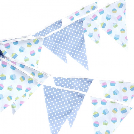 Bunting - Cupcake & Sky Dots - 12 Flags - 10 ft length ( 3 metres)
