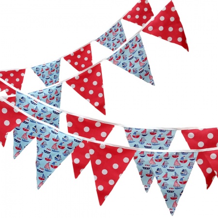 Bunting - Boats & Dots - 12 Flags - 10 ft length ( 3 metres)