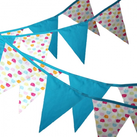 Bunting - Elephants Turquoise - 12 Flags - 10 ft length ( 3 metres)