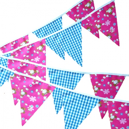 Bunting - Funky Monkey & Blue Gingham - 12 Flags - 10 ft length ( 3 metres)