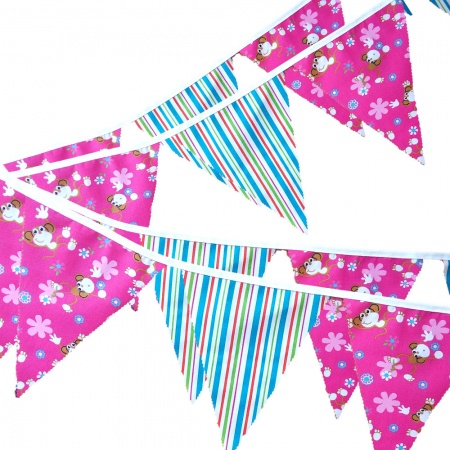 Bunting - Funky Monkey & Coloured Stripes - 12 Flags - 10 ft length ( 3 metres)