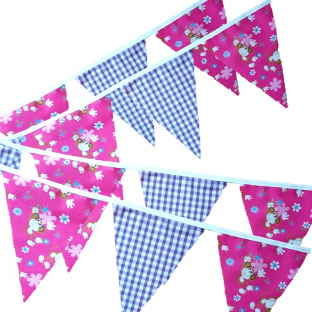 Bunting - Funky Monkey & Lilac Gingham - 12 Flags - 10 ft length ( 3 metres)