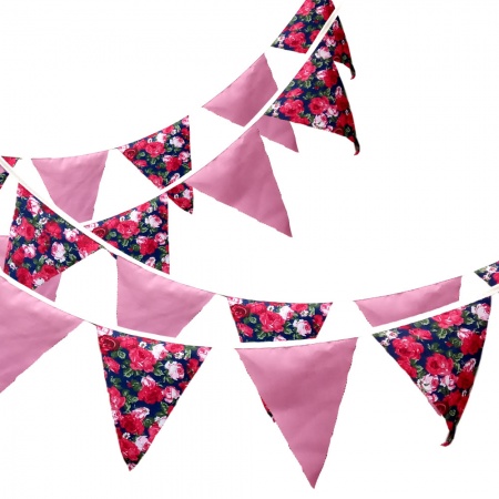Bunting - Roses & Pink - 12 Flags - 10 ft length ( 3 metres)