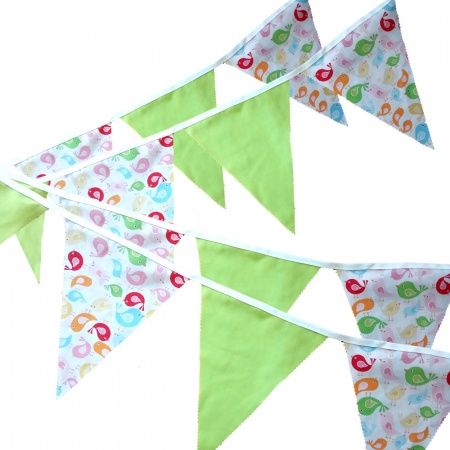 Bunting - Cute Pastel Bird & Lime- 12 Flags - 10 ft length ( 3 metres)