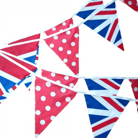 Bunting - Union Jack & Red With White Dots- 12 Flags - 10 ft length