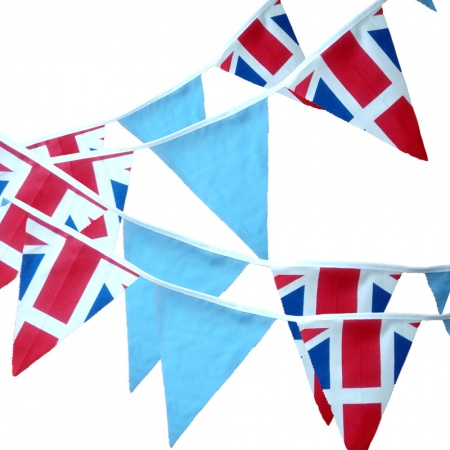 Bunting - Union Jack & Sky Blue - 12 Flags - 10 ft length