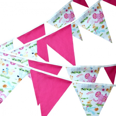 Bunting - Wild Animal & Cerise - 12 Flags - 10 ft length ( 3 metres)