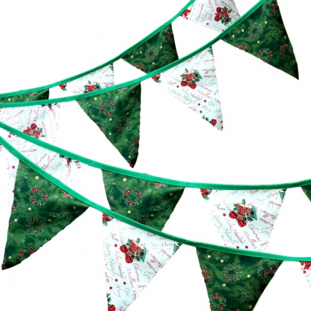Bunting -Christmas Bells & Green - 12 Flags - 10 ft length ( 3 metres)