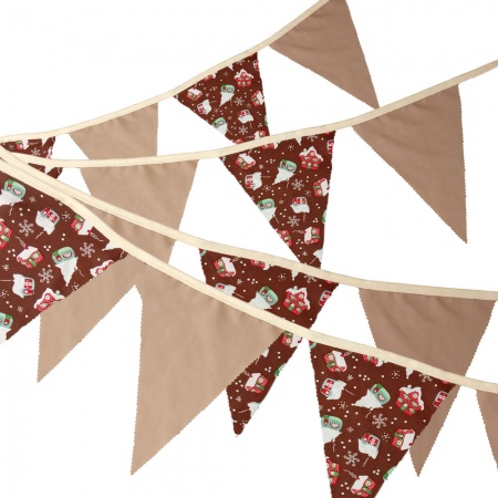 Bunting -Christmas Snowy Houses & Tan - 12 Flags - 10 ft length ( 3 metres)
