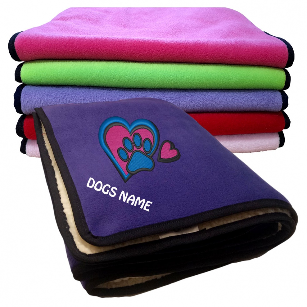 Personalised Dog Blankets | Paw Print  & Heart Design