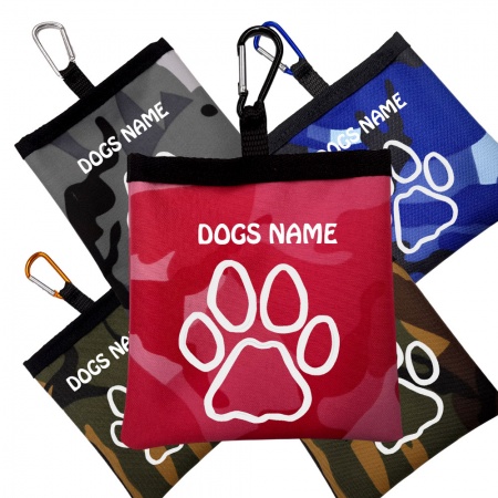 Camouflage Personalised Dog Treat Bag Perfect For Training - Outline Paw Design