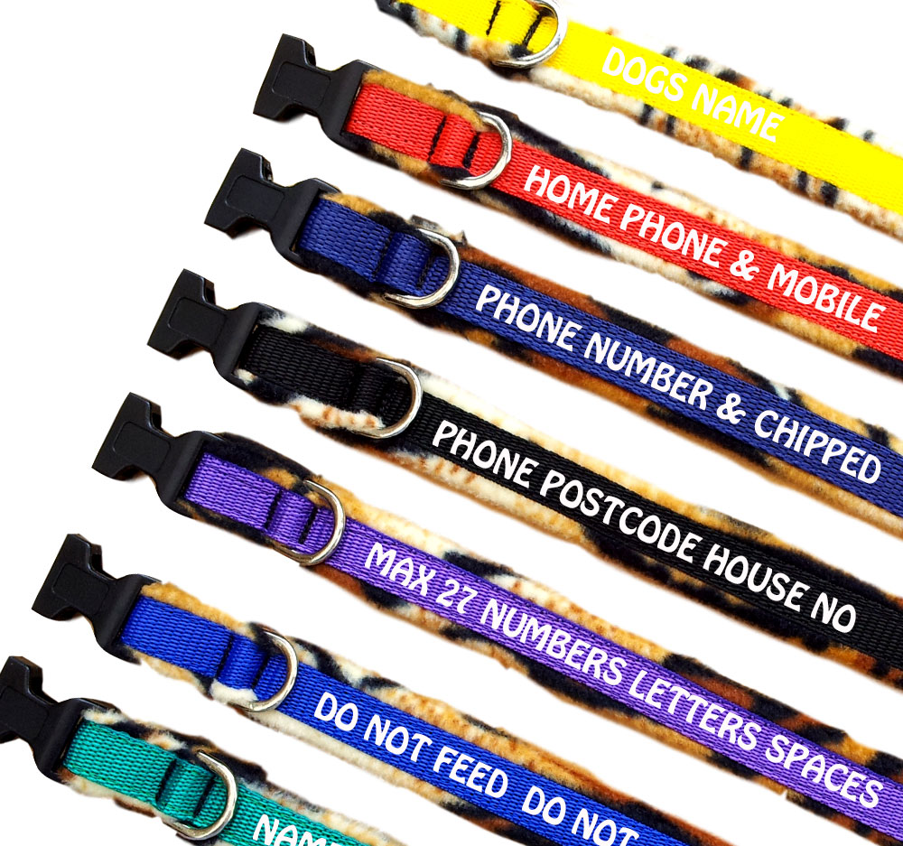 Embroidered Dog Collars Fleece Lined Range | Tiger Design Fleece | Sale