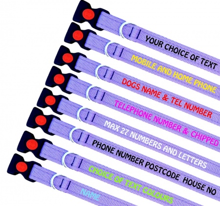 Lilac Embroidered Dog Collars Lightweight Range - Discounted Bulk Buy