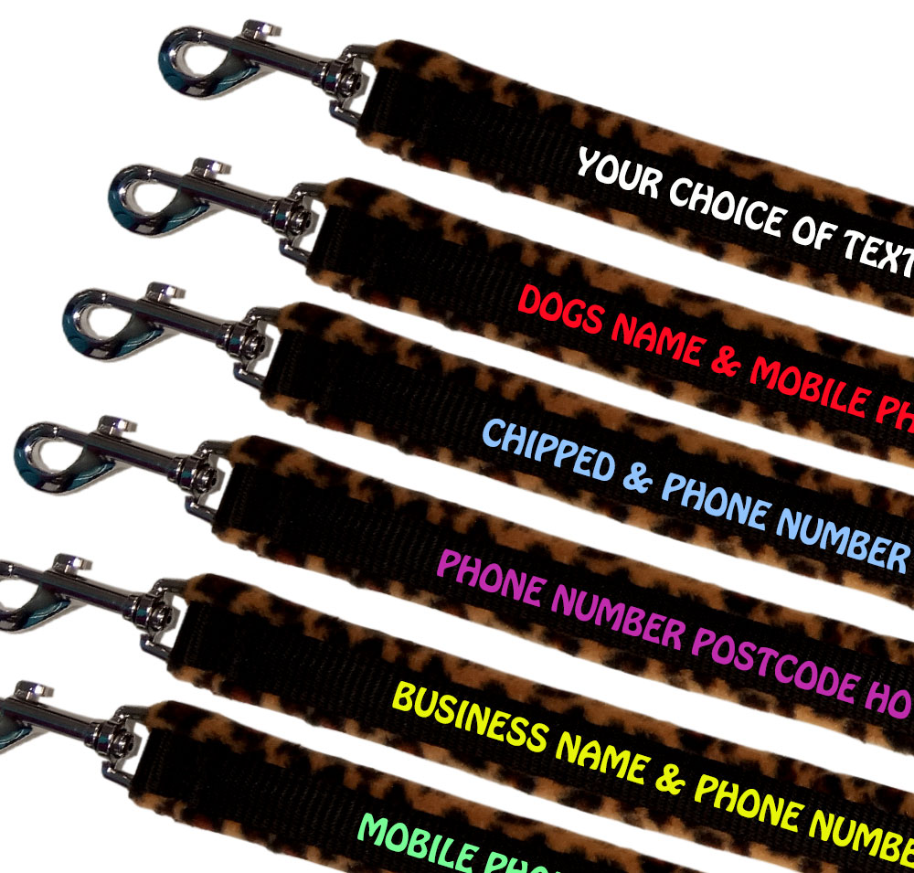 Embroidered Dog Leads Fleece Lined - Cheetah