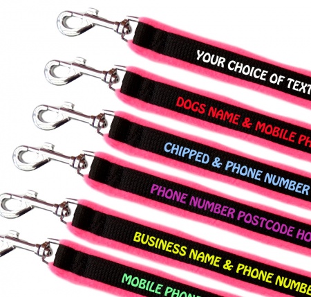 Embroidered Dog Leads Fleece Lined - High Visibility Pink