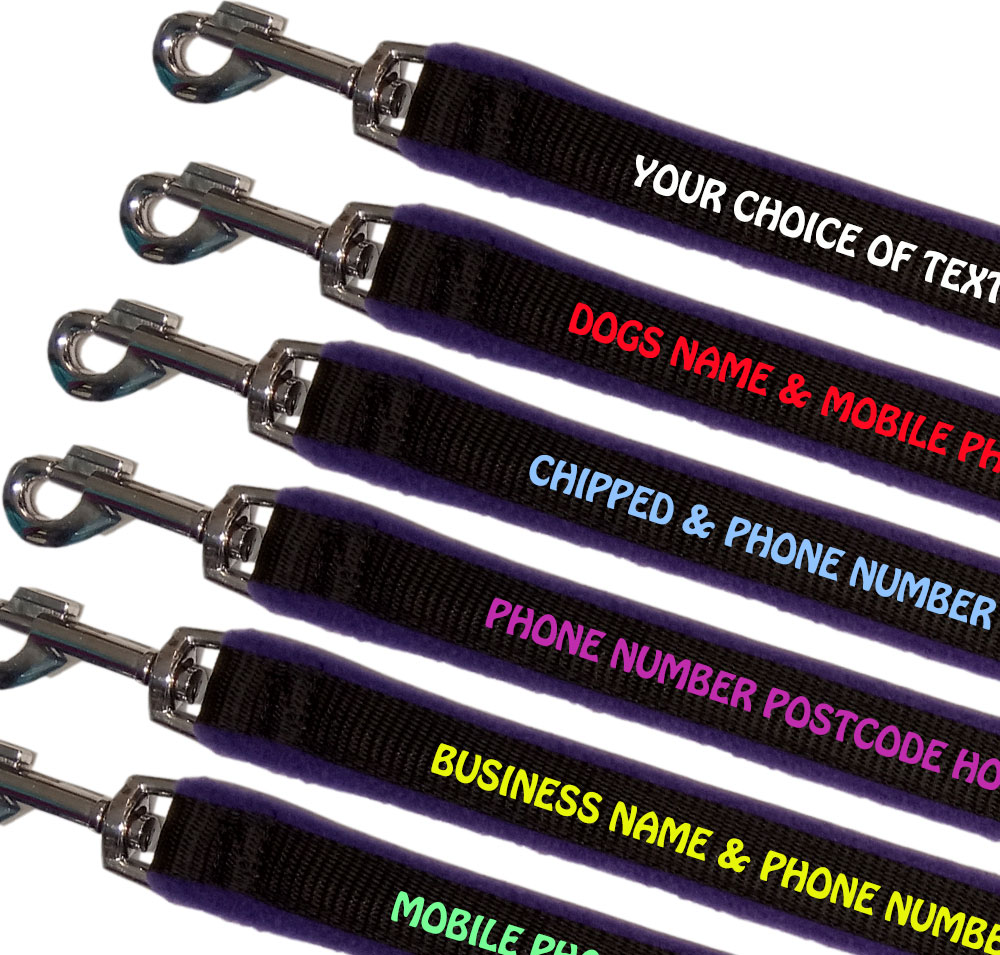 Embroidered Dog Leads Fleece Lined - Purple