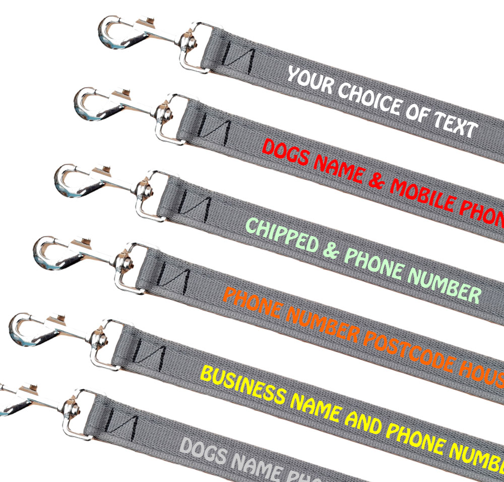 Embroidered Dog Leads Lightweight Range - Grey