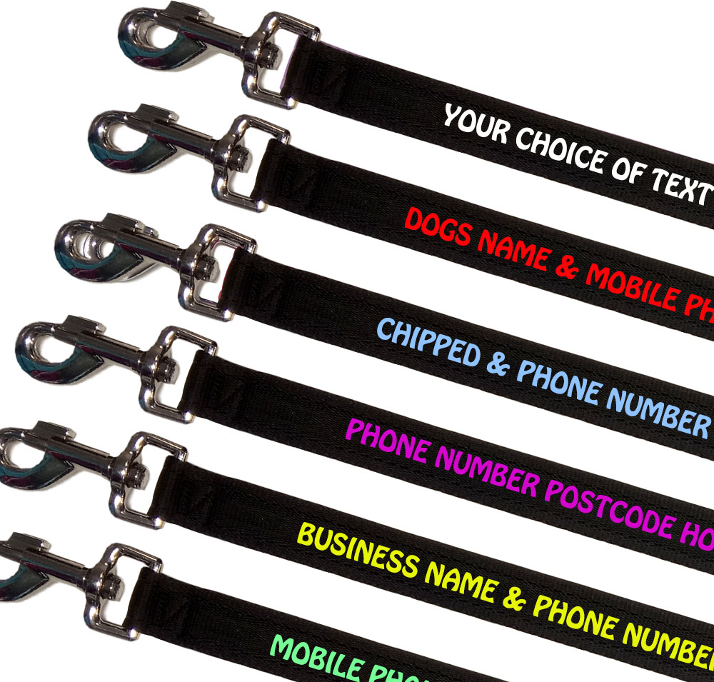 Embroidered Dog Leads Lightweight Range - Black