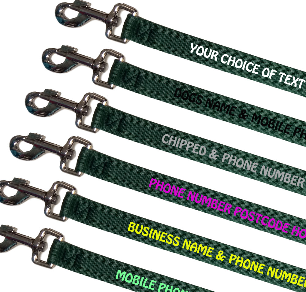 Embroidered Dog Leads Lightweight Range Dogs Name Phone Number Mobile Business Name