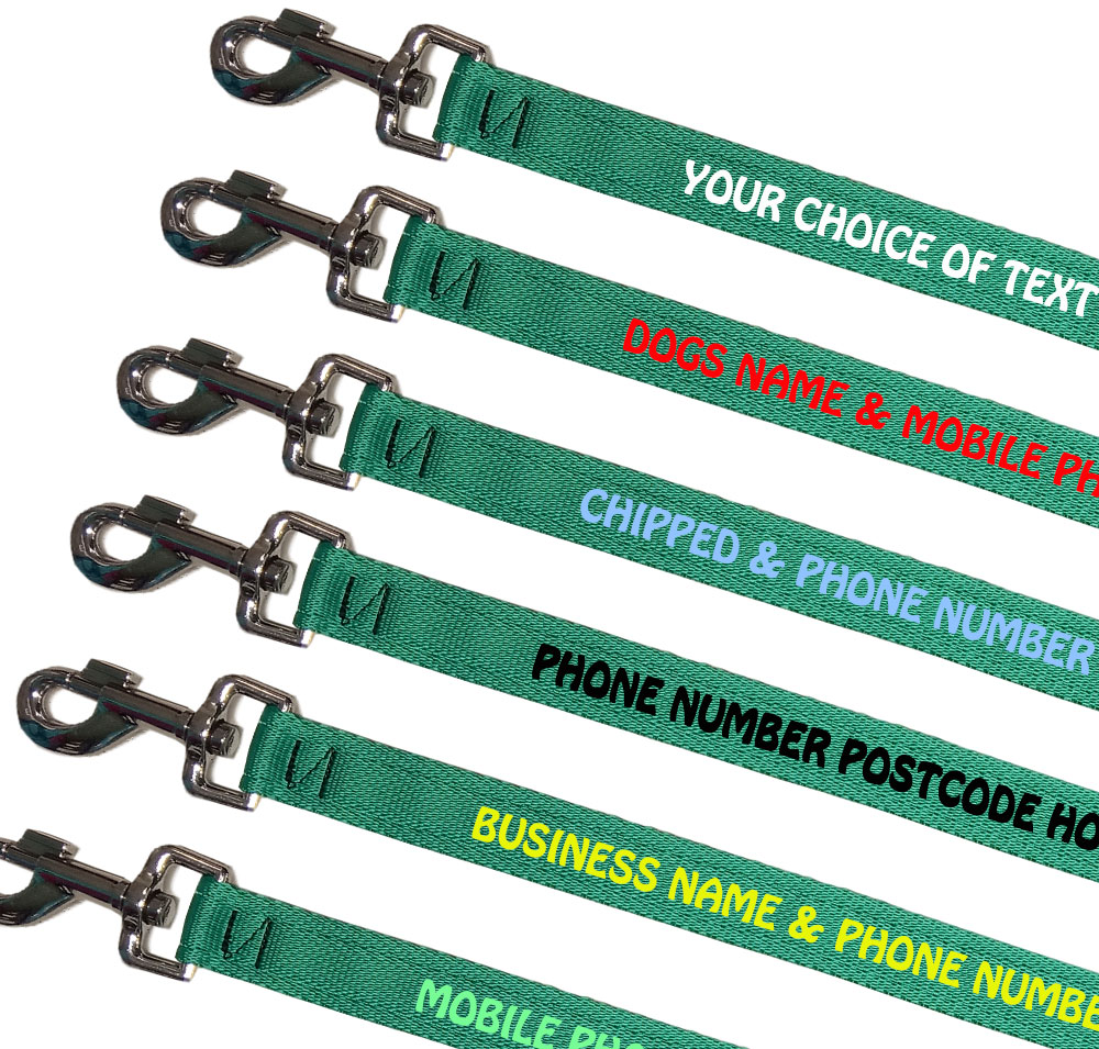 Embroidered Dog Leads Lightweight Range - Emerald