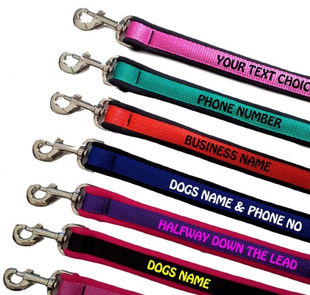 Embroidered Dog Leads Neoprene Lined