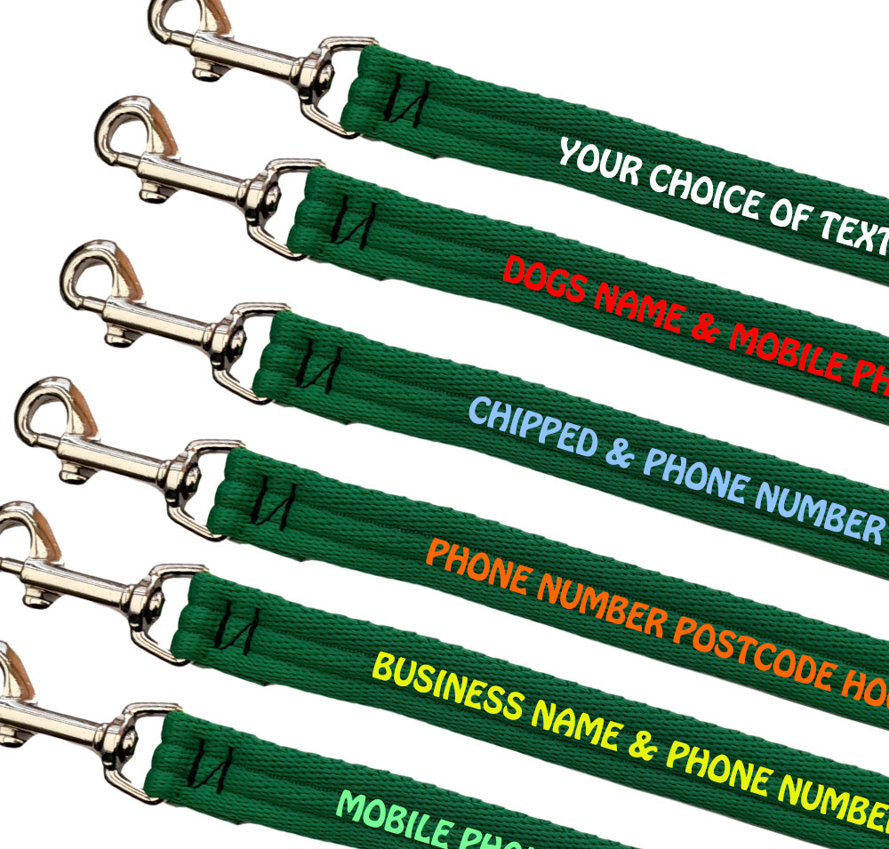 Embroidered Dog Leads Padded Webbing Range Small Dogs - Emerald