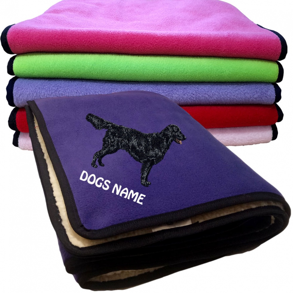Flat Coated Retriever Personalised Dog Blankets  -  Design DV238